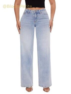 Wide Leg Jeans Mid Low Rise Baggy Stretchy Denim Pants Tummy Control